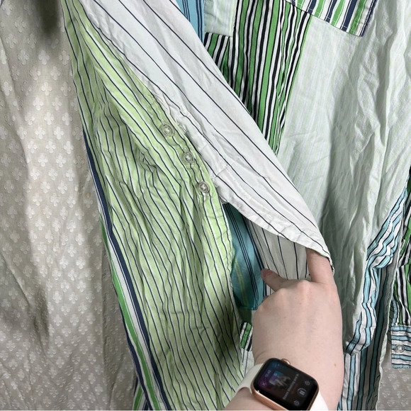 Anthropologie Maeve Blue Green Striped Hi Low Tunic Top - Picture 2 of 5